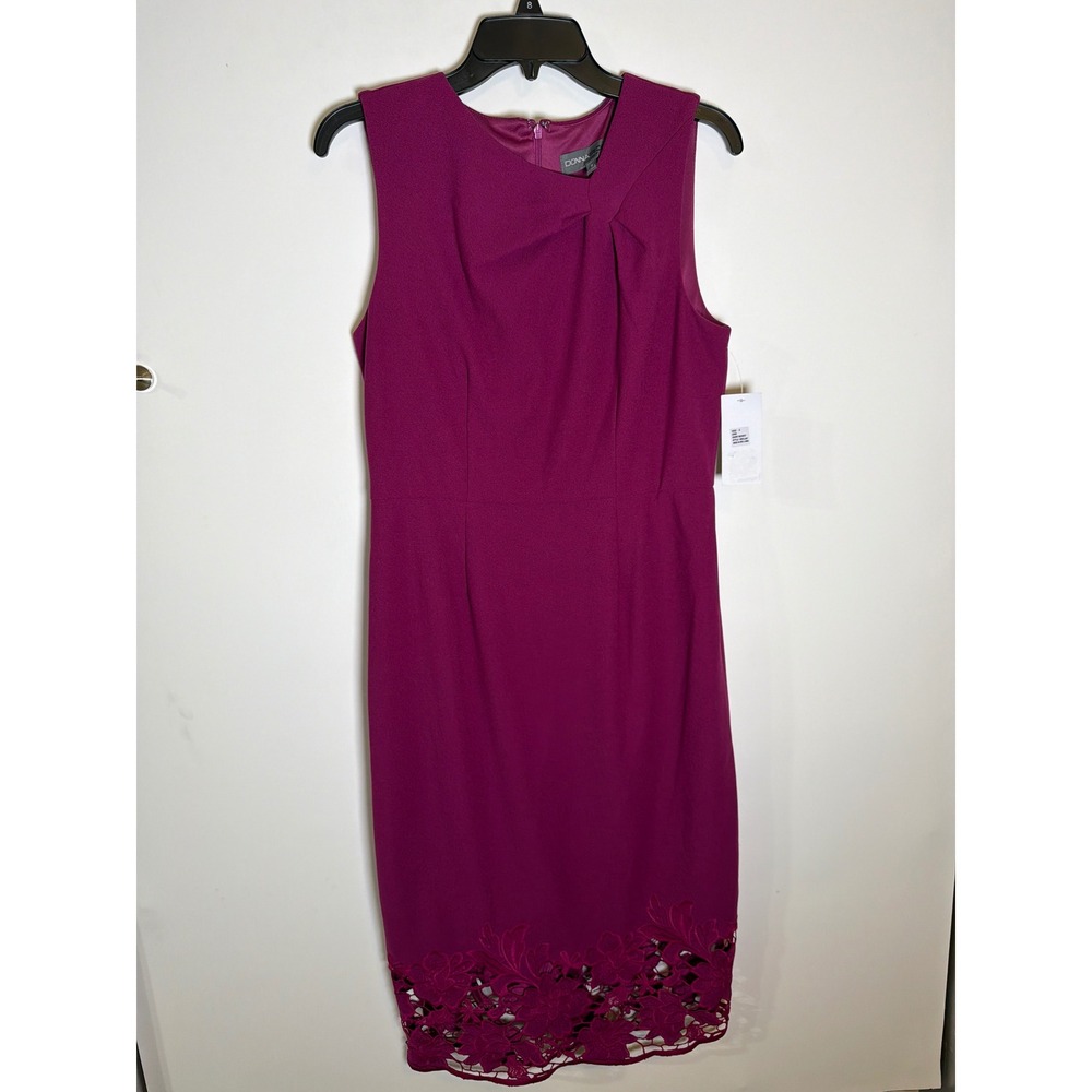 Donna Rico Dark Berry Laser Cut Floral Lace Hem Sheath Dress Womens 8